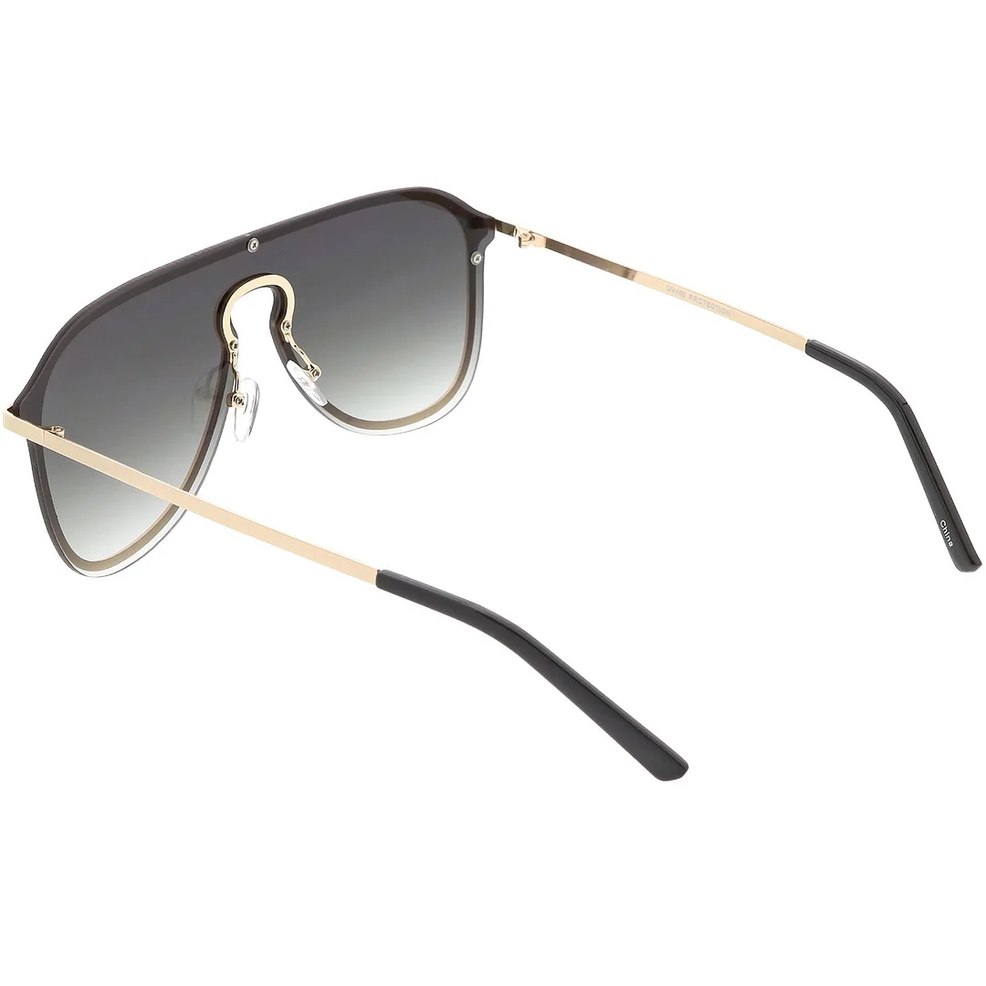 Futuristic Rimless Visor Aviator glasses Metal Trim Mono Lens 57mm