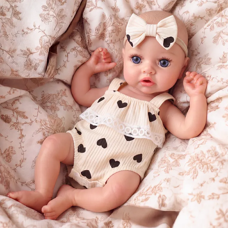 [Pre-Order] Babeside 12" Silicone Baby Girl Dolly in Heart Print Outfit &ndash; Lifelike Cuddly Doll Gift