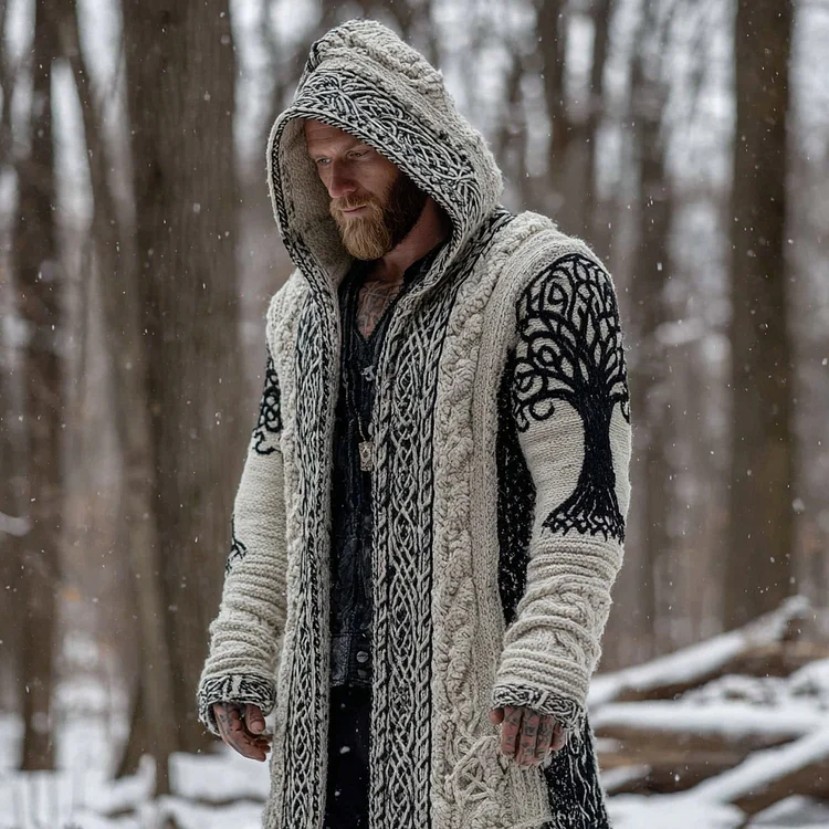 Men's Viking Tree Of Life Celtic Knot Knit Sweater Cardigan