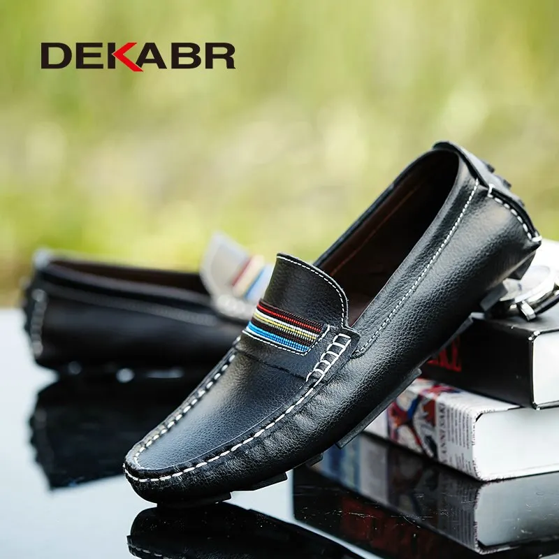 DEKABR Fashion Men Shoes Genuine Leather Casual Soft Comfortable Loafers Male Moccasins Breathable Non Slip Driving Footwear