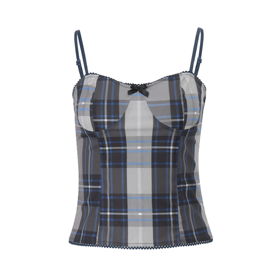 Brownm Brownm 2024 New Product Sexy Pure Desire Retro Grid Spell Color Slim Hot Girl Belt Vest Female
