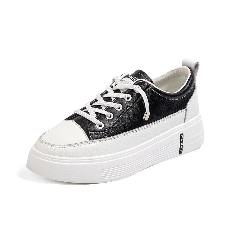 ZHR Genuine Leather Casual Shoes Women Sneakers Light White Sneaker Platform Med Heel Ladies Shoe Comfortable Vulcanized Shoe