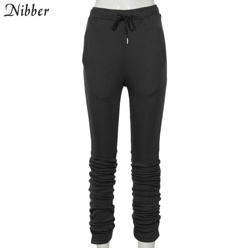 Nibber Casual Stacked Sporty Pencil Pants Woman Autumn Winter Strappy Fitness Streetpants 2020 Stretch Bodycon Slacks Trousers