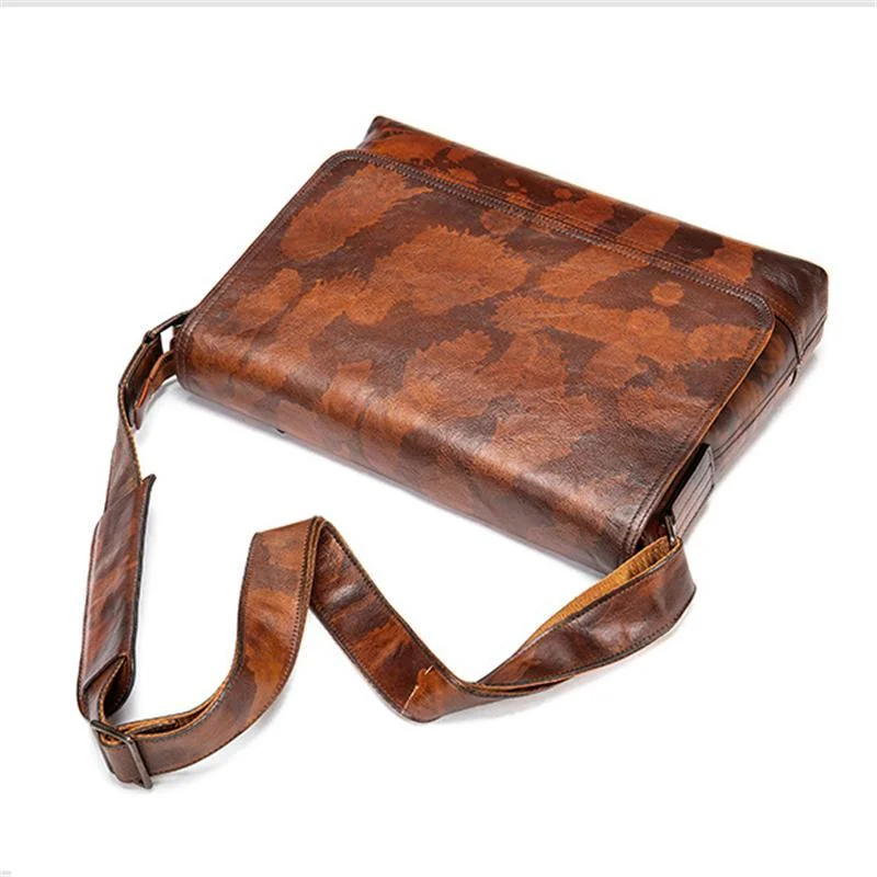 Mens Personality Style Chunky Soft Leather Vintage Messenger Bag Crossbody Bag Sling Shoulder Bag