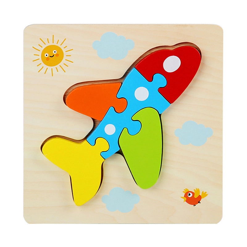 Kindergarten Children’s Enlightenment Early Education Cognition Cartoon Animal Cognition Hand-held Board Wooden Three-dimensional Puzzle Wooden Toys