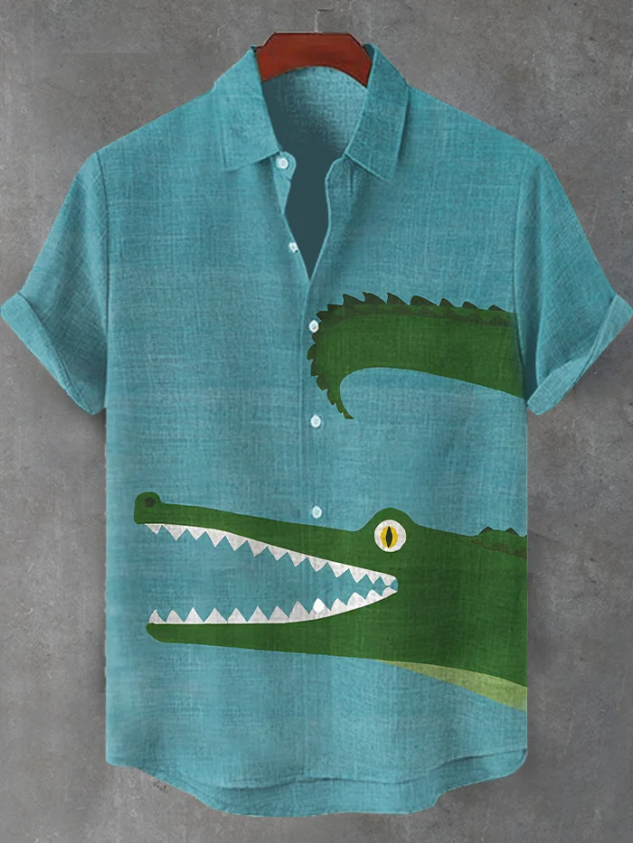 Men's Cartoon Crocodile Print Short Sleeve Shirt