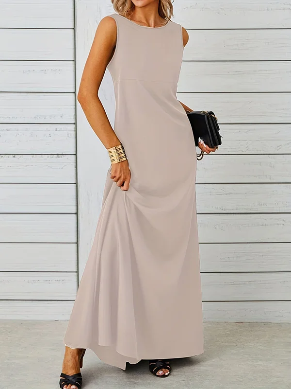 Solid Color A-Line Loose Round-Neck Maxi Dresses