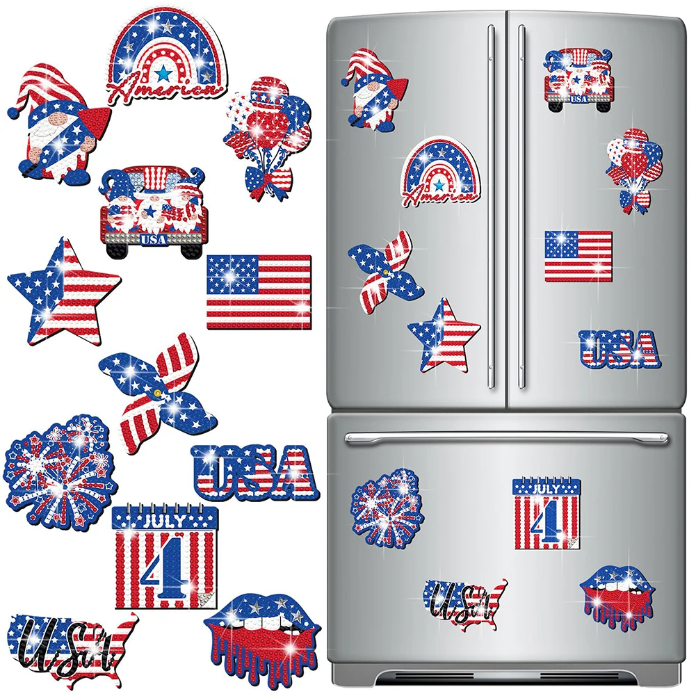 12pcs American Flag Diamond Painting Refrigerator Magnets Diamond Art Kits