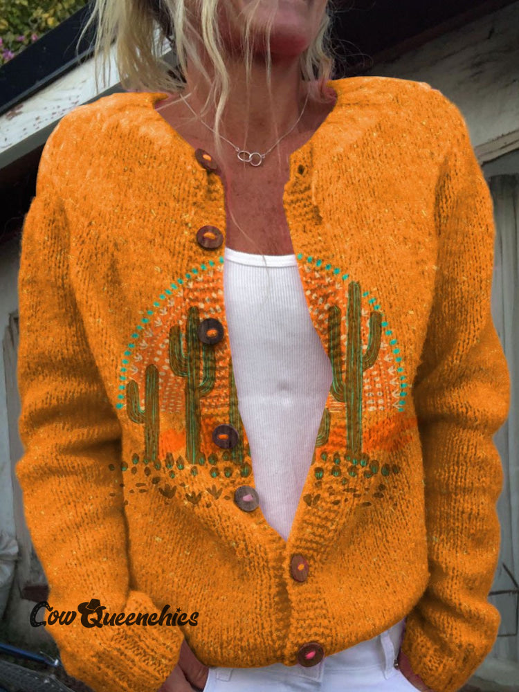 Vintage Print Buttoned Cardigan Sweater Multicolor / S