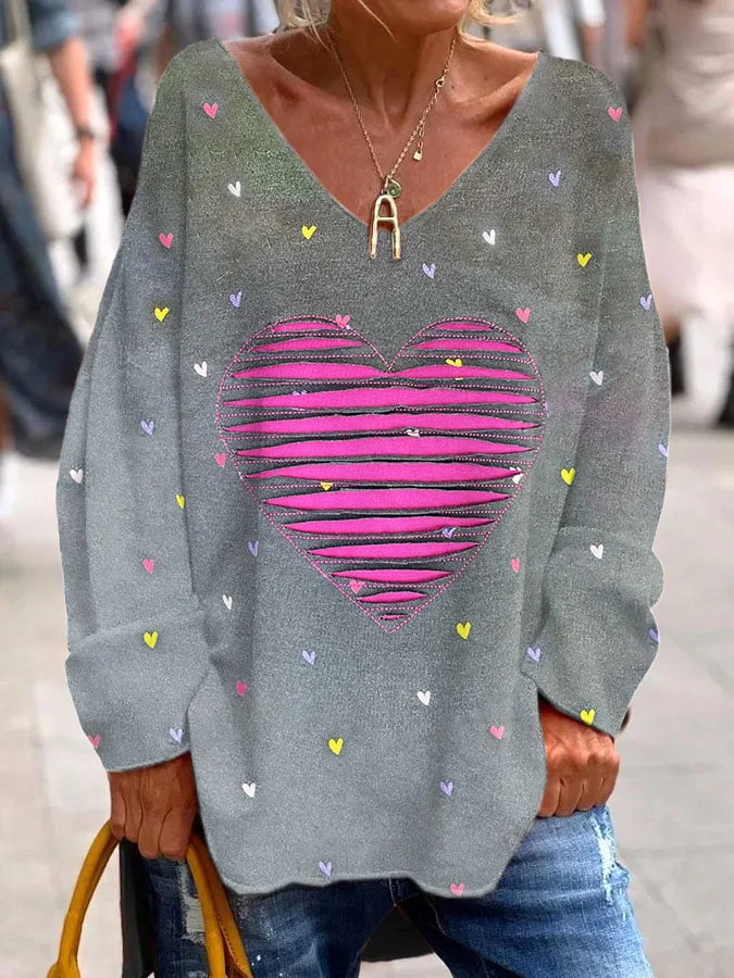 Women's Casual Valentine'S Day Love Printed Long Sleeve Tops