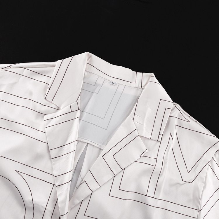 Ootddress Casual Patchwork Printed 2 Piece-Set For Women Trousers Fashion Lapel Shirts Nightwear Slim High Waist Women's Pants Sets