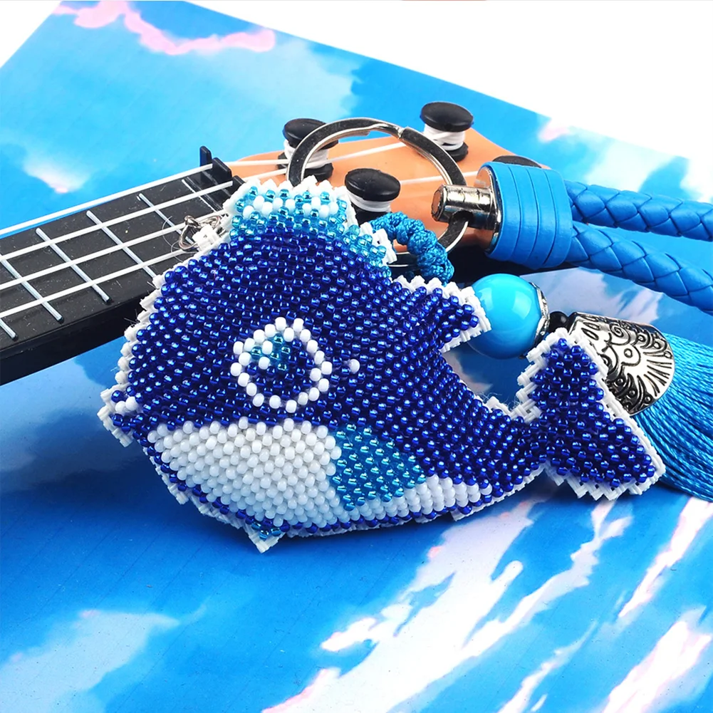 2pcs Mermaid Dolphin - Stamped Bead Embroidery - Keychain