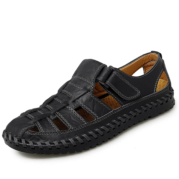 Men's Outdoor Daily Summer Hand-sewn Soft Leather Casual Sandals  Stunahome.com
