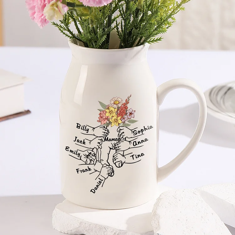 Vase à Fleurs la main dans la main 8 Prénoms Personnalisés avec Texte Décoration de la Maison Jessemade FR