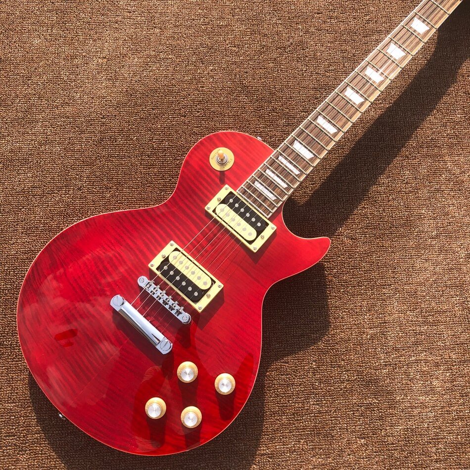 Rosewood Fingerboard Electric Guitar Maple Top Purplish Red Chrome Hardware
