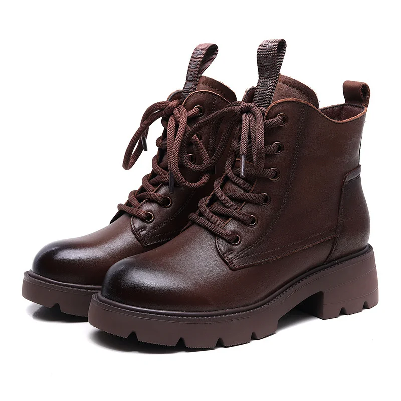 Yyvonne Layer Of Kraft Rubber Foam Bottom Single And Velvet Inner Leather Martin Boots Girl With A Hundred