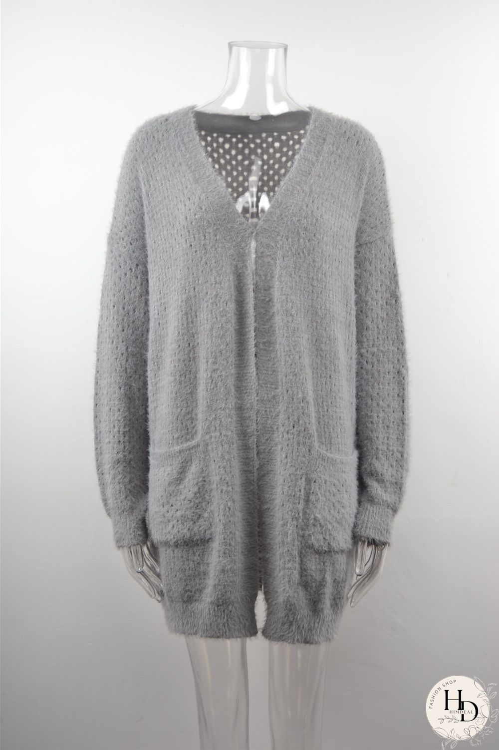 Casual Long Sleeve V Neck Sweater With Pockets