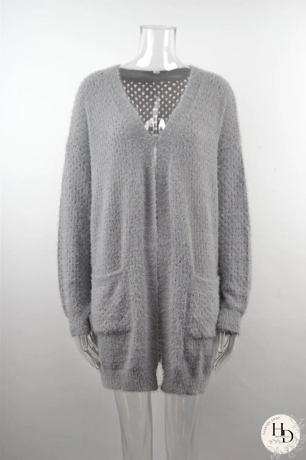 Casual Long Sleeve V Neck Sweater With Pockets