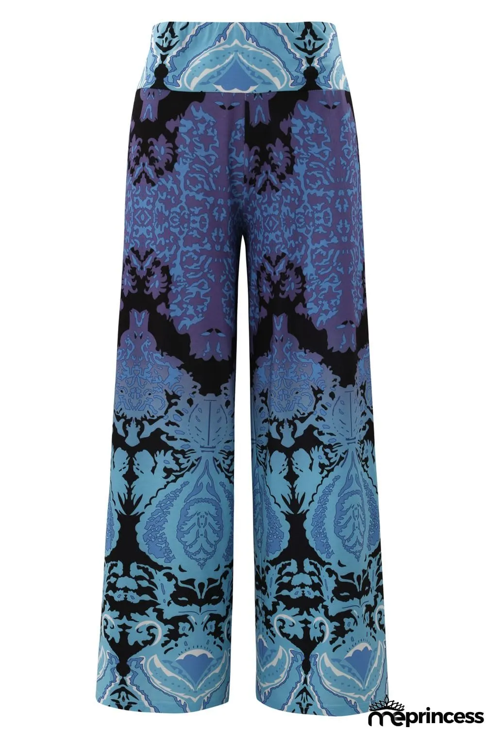 Aqua and Purple Printed Palazzo Pants