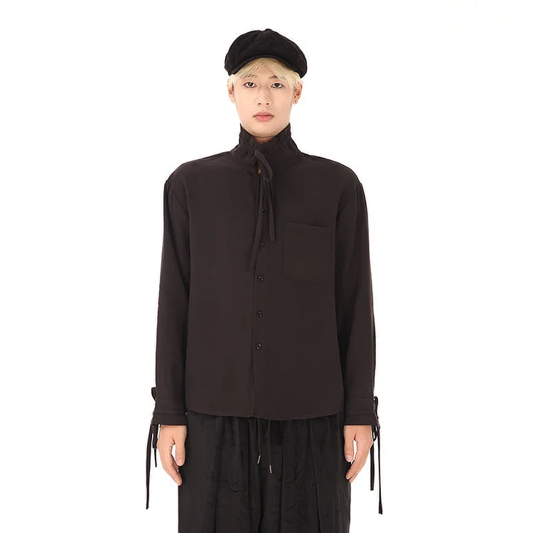 Dawfashion Techwear Streetwear-Japanese Dark Style Solid Color Size Long-sleeved Shirts-Streetfashion-Darkwear-Techwear