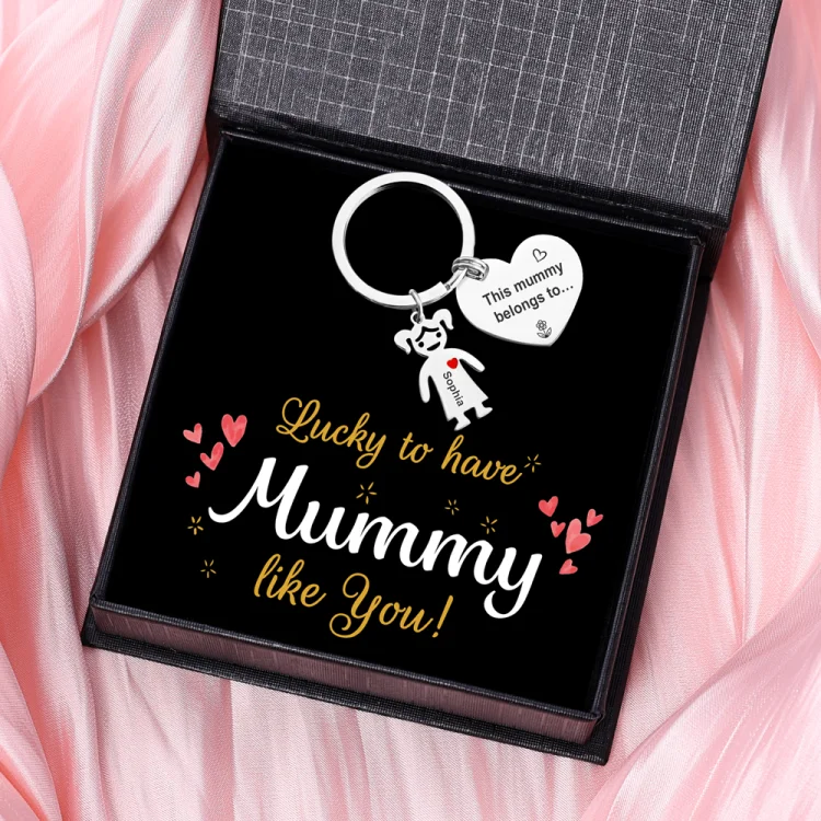 Mother's Day Gifts Personalized Heart Keychain With 1 Kid Charm "This Mummy/Mommy Belongs to" Set With Gift Box For Her