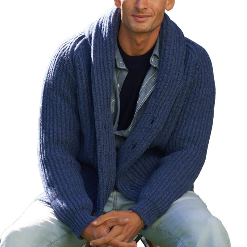 Men's Vintage Solid Color Lapel Cardigan 02825947Y