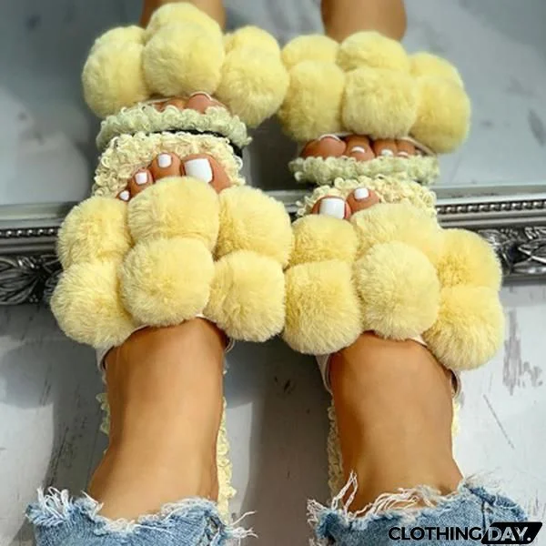 Lydiashoes Women Casual Fluffy Cute Flat Slippers