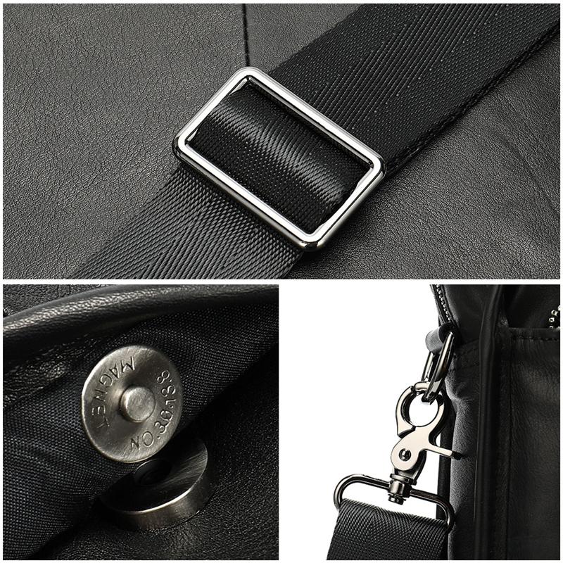 Soft Genuine Leather Dual Top-Handled Detachable Sling Strap Business Bag