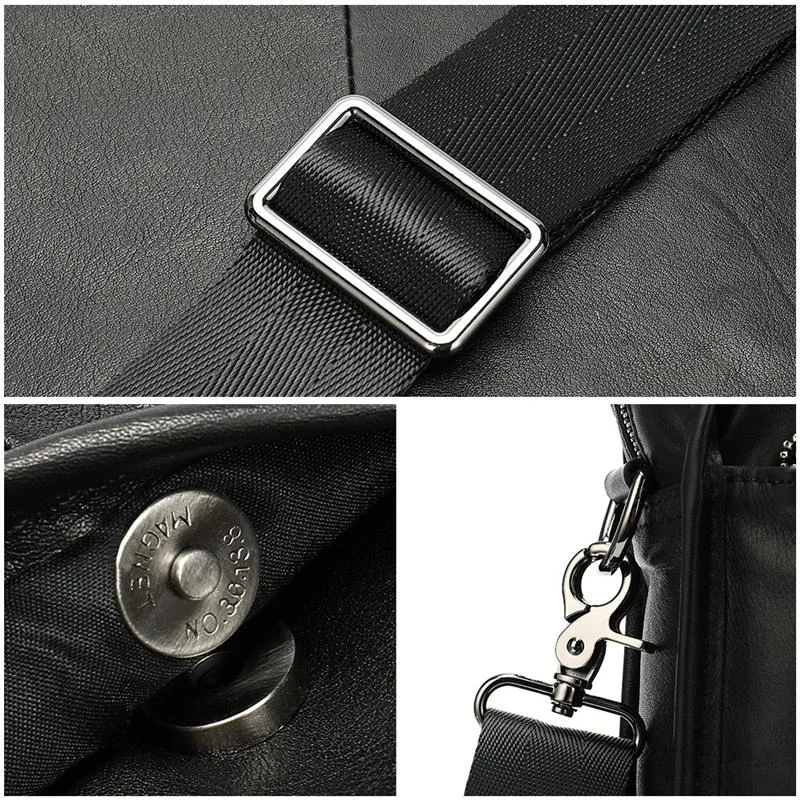 Soft Genuine Leather Dual Top-Handled Detachable Sling Strap Business Bag