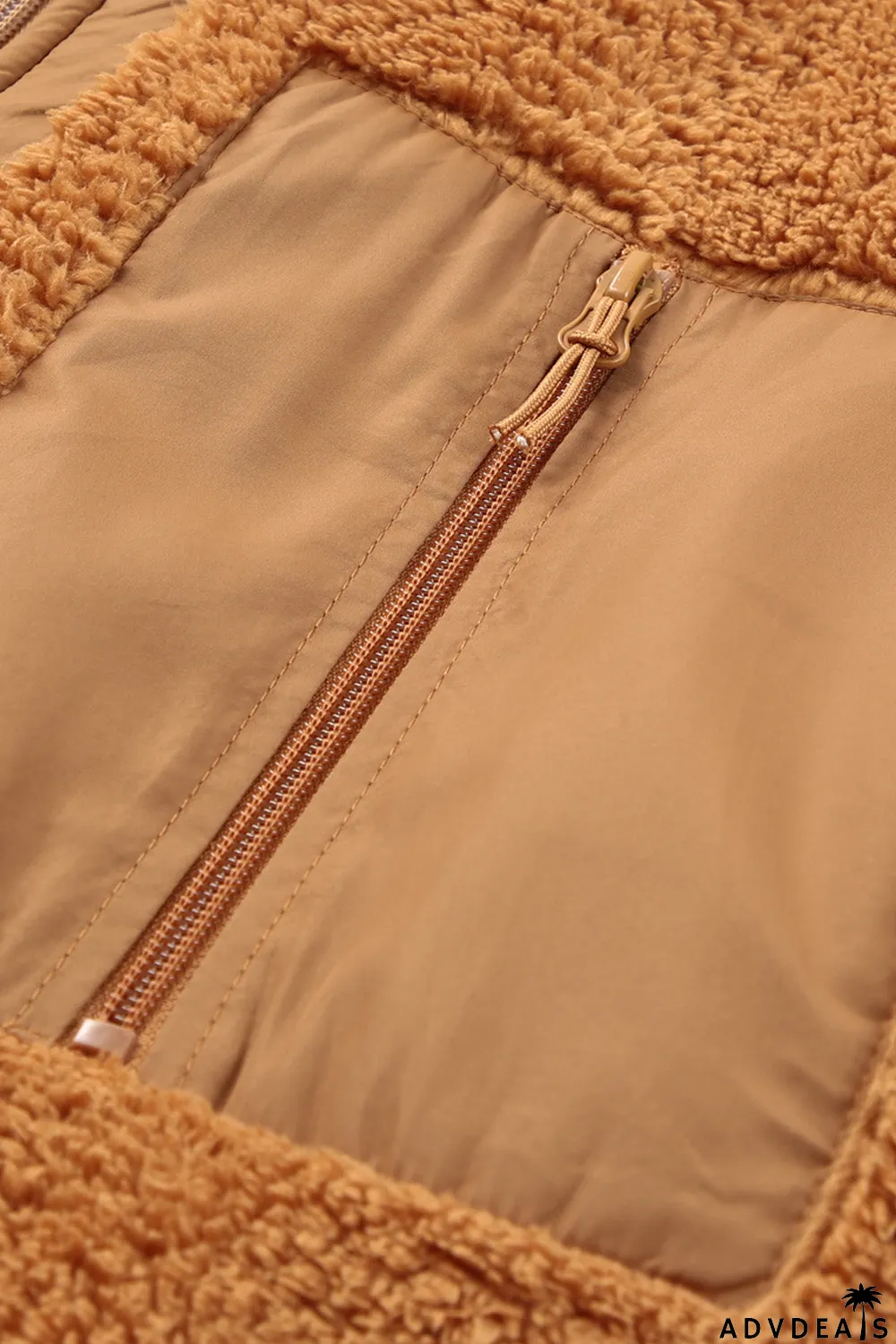 Zip Up Sherpa Coat With Pocket