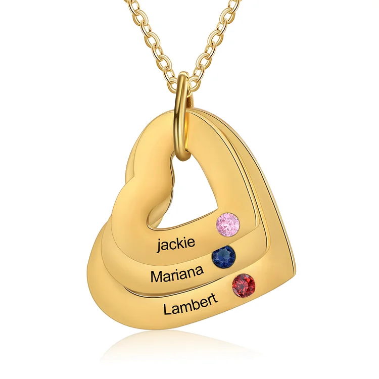 Personalized Family Necklace with 3 Kid's Names Birthstones Heart Necklace for Mother