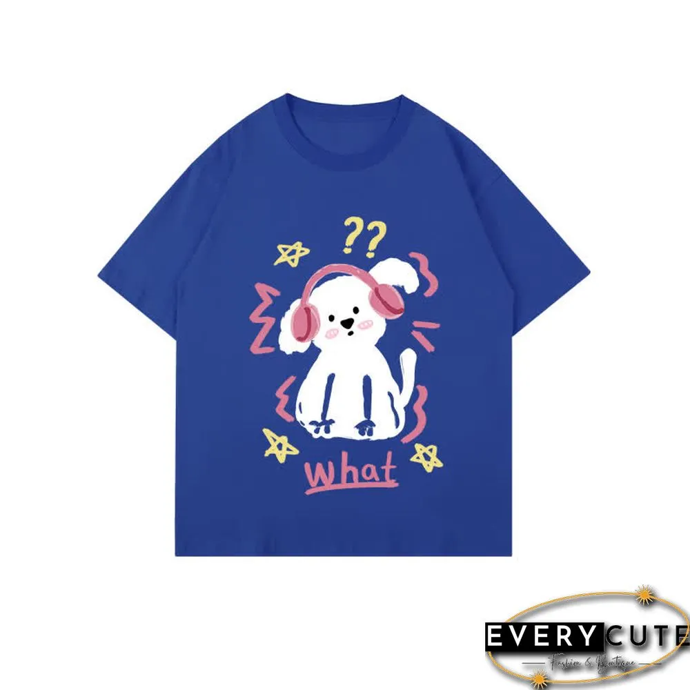 Kawaii Letter Puppy Print Round Collar Oversized T-Shirt