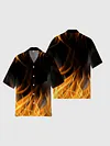 Fire Flame Printing Cuban Collar Men's Short Sleeve Shirt
