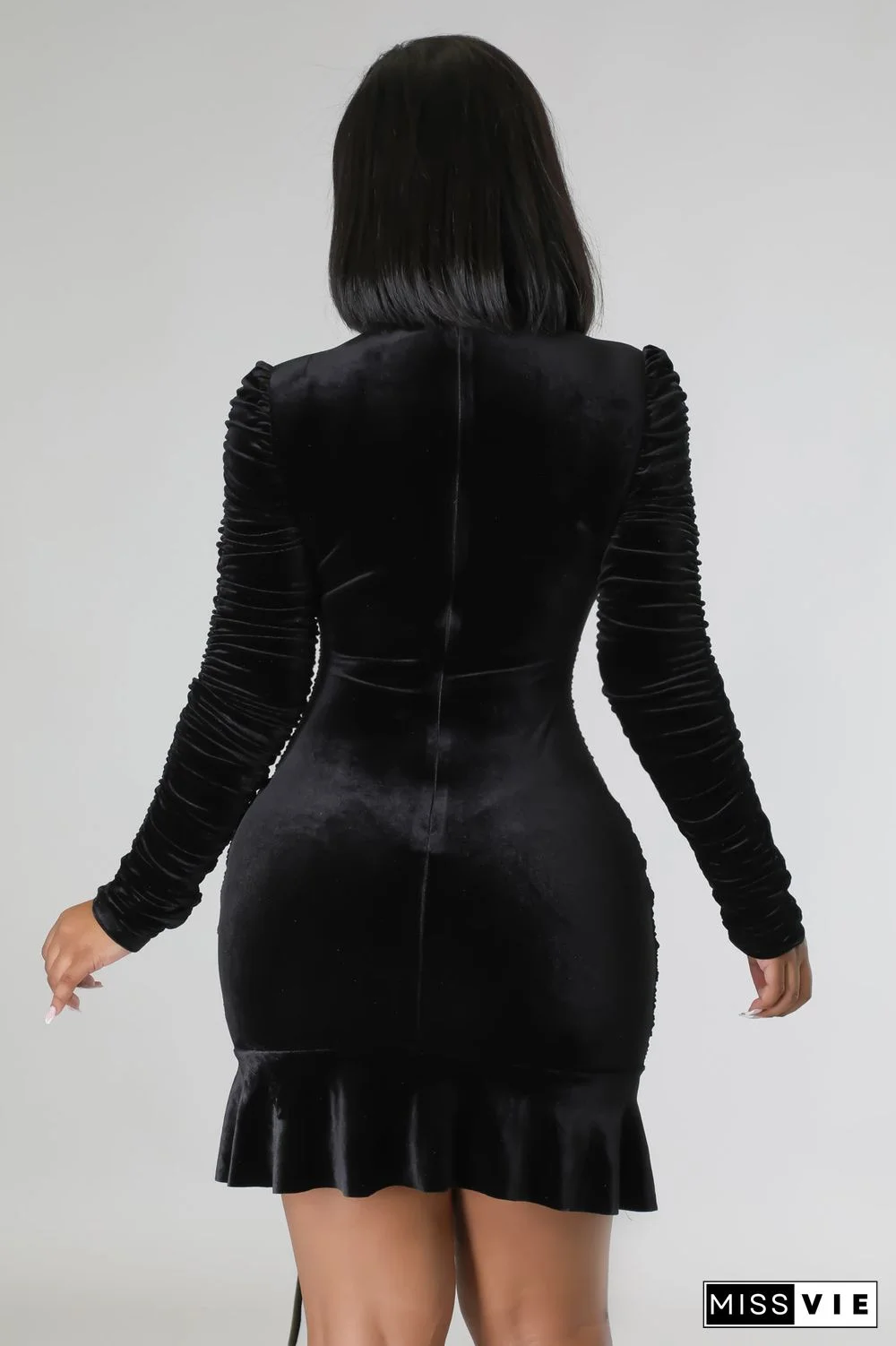 Long Sleeve Drawstring Ruched Winter Dress