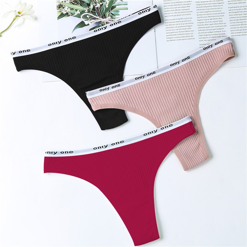 Hbcoland 3Pcs/Lot Women's Cotton G-String Thong Panties String Underwear Women Briefs Sexy Lingerie Pants Intimate Ladies Letter Low-Rise