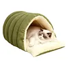 Warm Enclosed Cat Bed Corduroy Plush Cats Tent Calming Pet Nest Cave for Cats Dogs