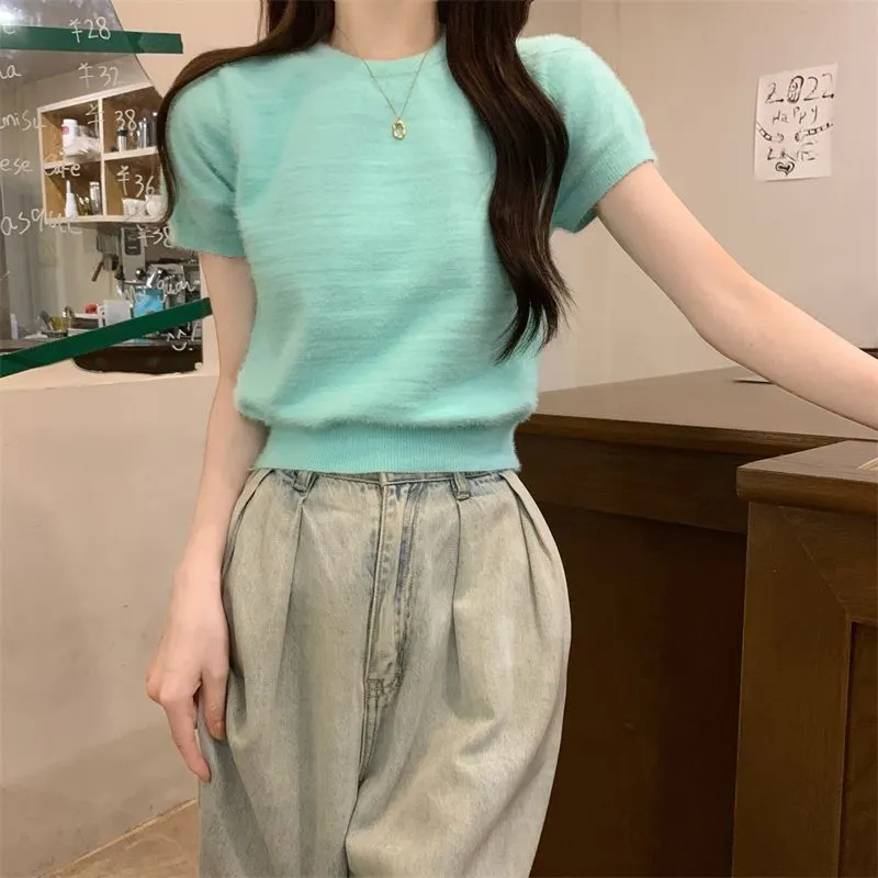 Uveng Uveng Shoulder Short Sleeves Short-Sleeved T-Shirt Repair Summer Slim New Design With Stylish Tops Hottie