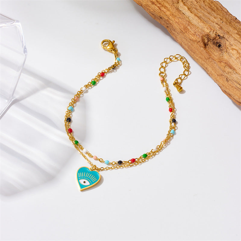 Women Heart Chain Titanium Steel Electroplating Bracelets