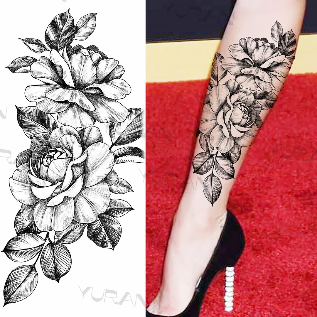 Sdrawing Rose Flower Temporary Tattoos For Women Realistic Snake Butterfly Flora Fake Tattoo Sticker Arm Body Waterproof Tatoos