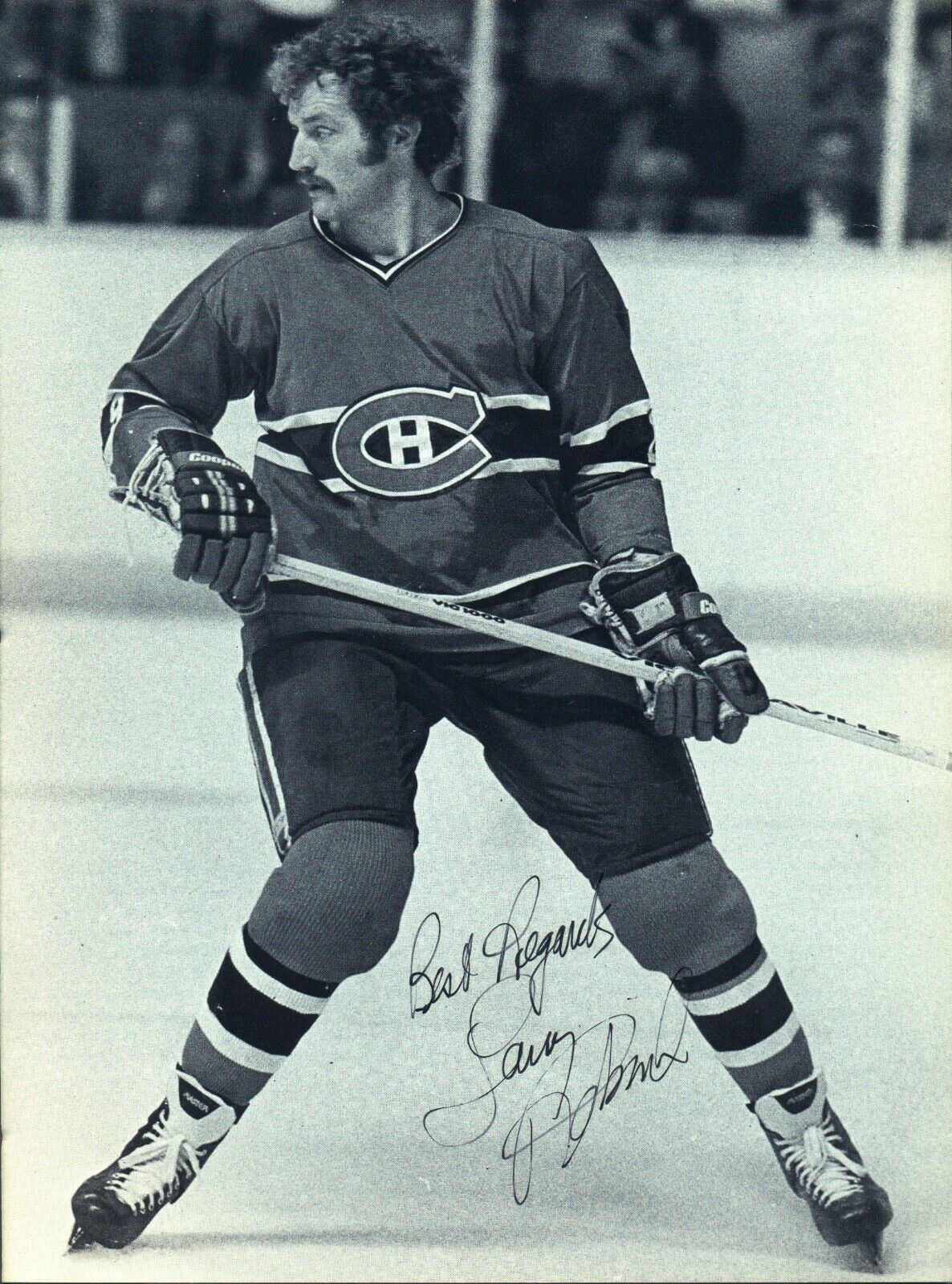 LARRY ROBINSON MONTREAL CANADIENS AUTOGRAPH AUTO SIGNED on 8X11 TEAM ISSUE Photo Poster painting