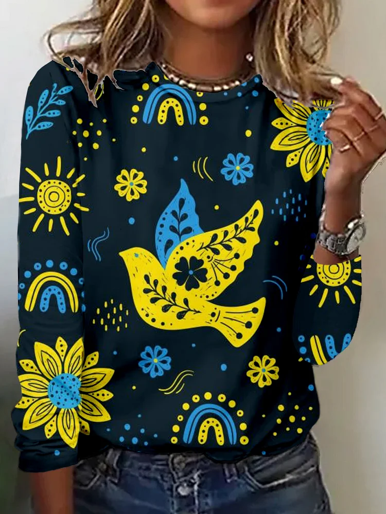 Simpfit Bequemes T-Shirt mit Aufdruck „Peace For Ukraine“