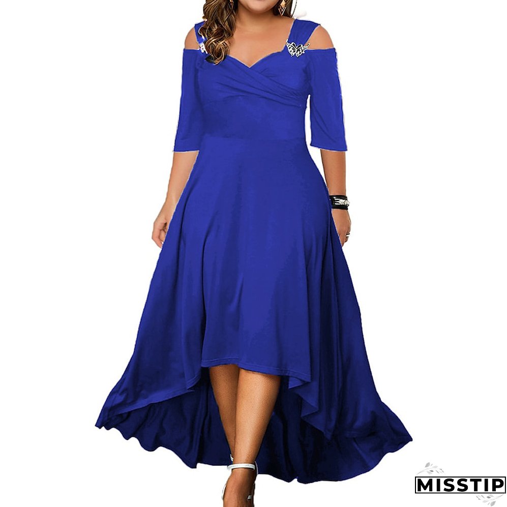 Solid Color Sexy Off Shoulder Swing Dress Summer Plus Size Women's Maxi Dress