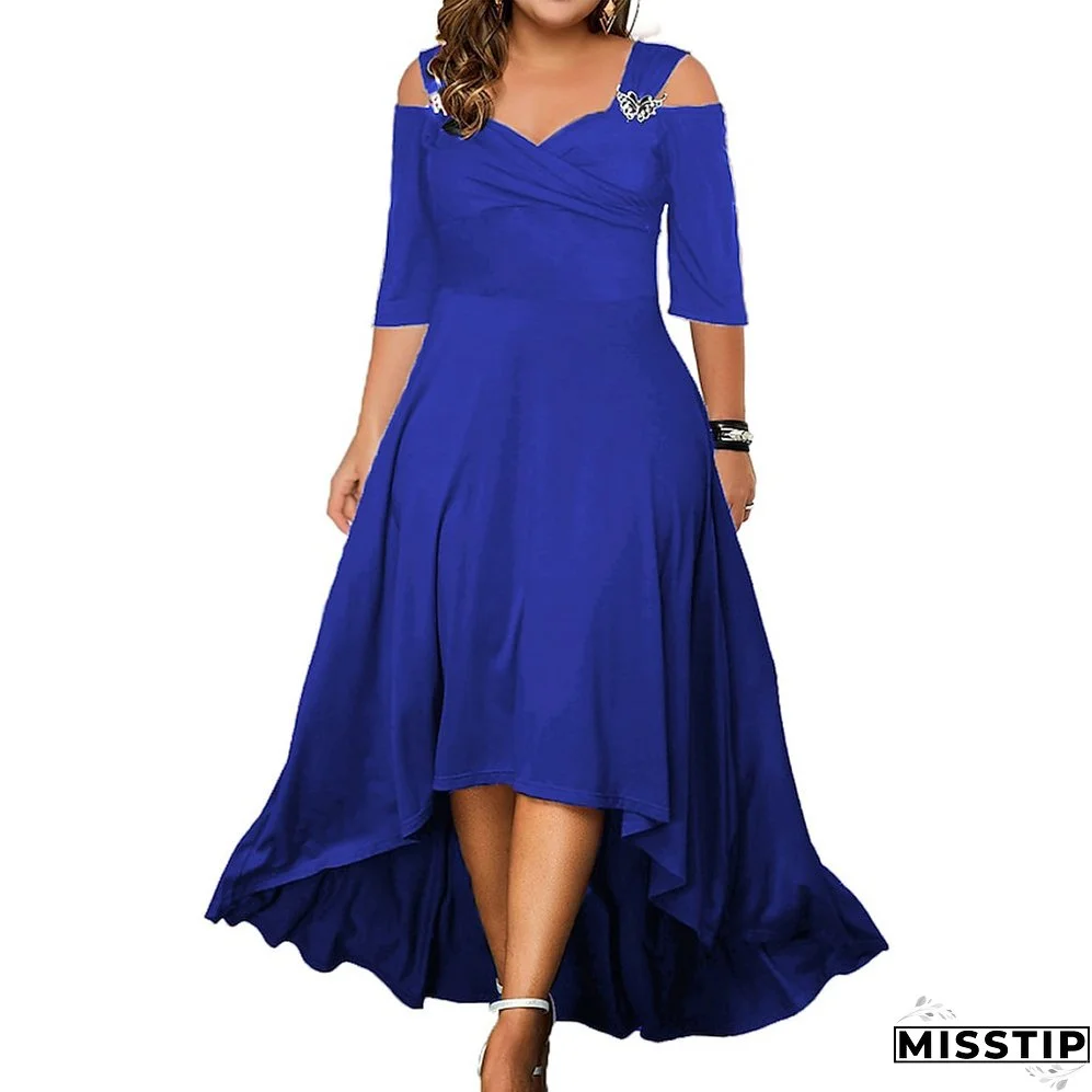 Solid Color Sexy Off Shoulder Swing Dress Summer Plus Size Women's Maxi Dress