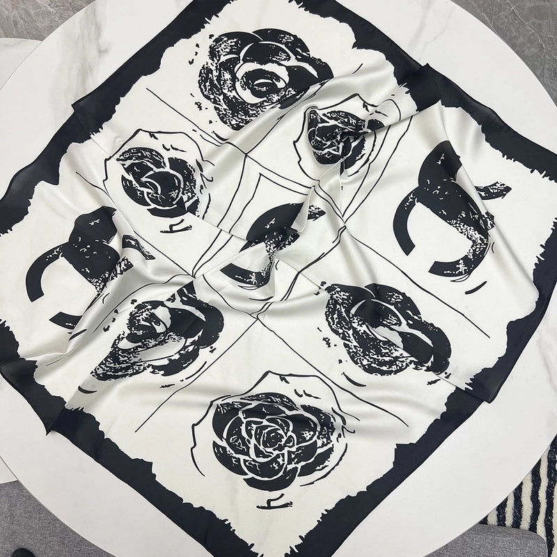 Women's Ig Style Minimalist Flower Satin Printing Silk Scarf
