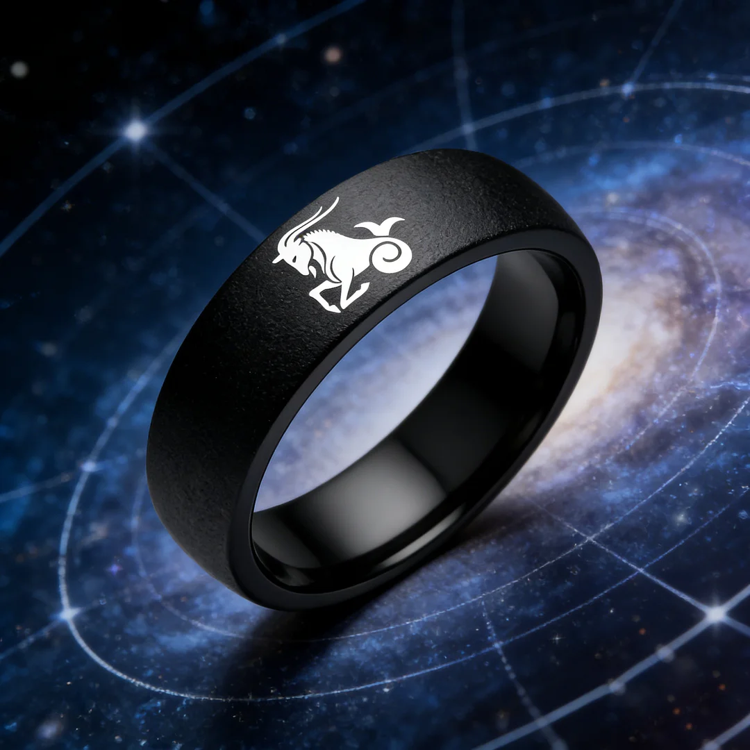 4MM 6MM 8MM Black Capricorn Tungsten Carbide Rings Prints Laser Design Domed Top Tungsten Wedding Bands