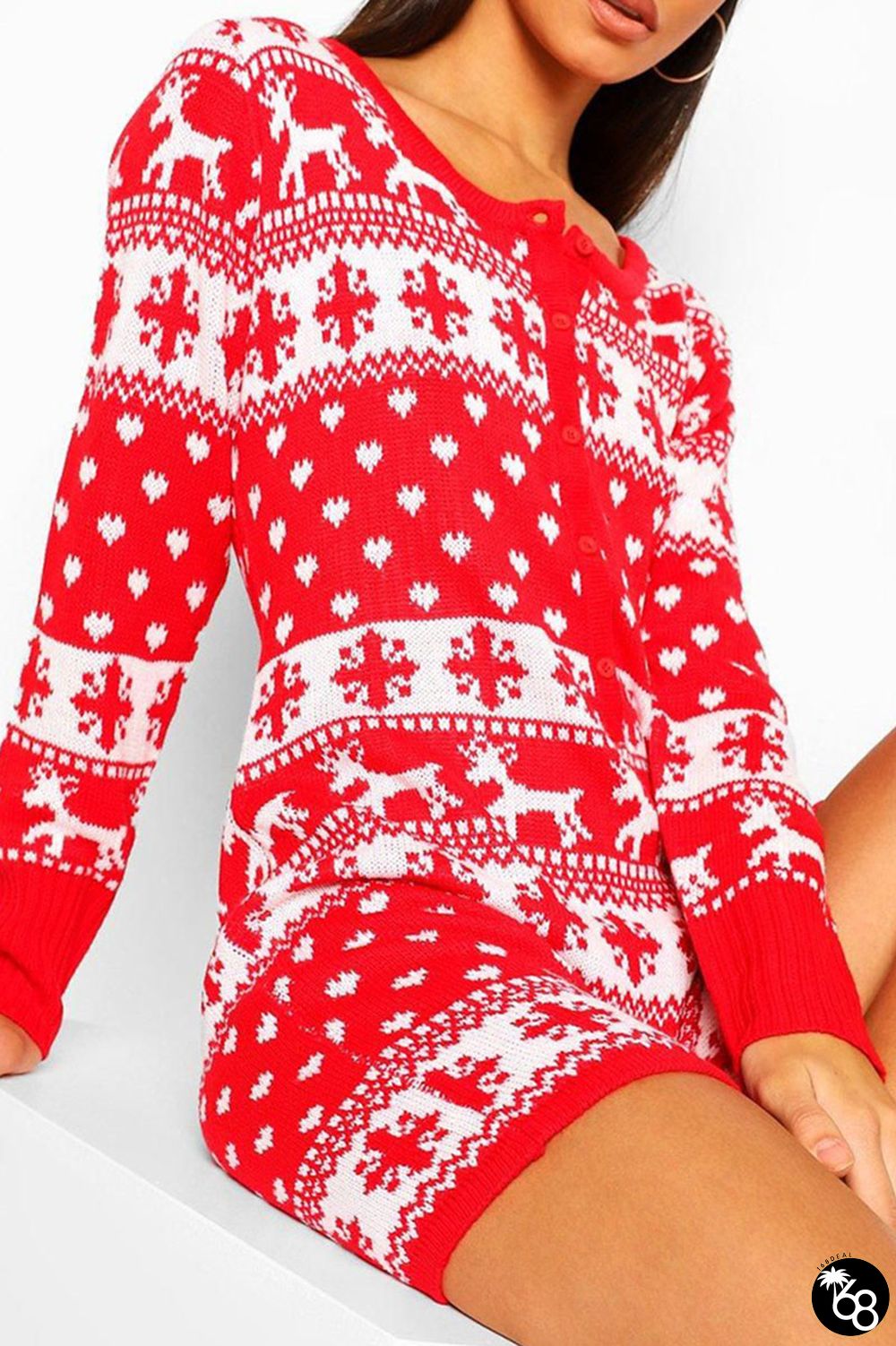 Red Casual Print Patchwork Buttons O Neck Regular Rompers | 168DEAL
