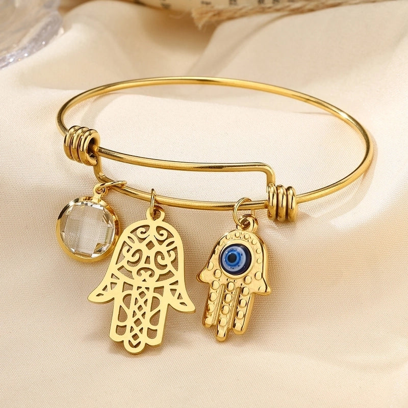 Elegant Geometric Round 304 Stainless Steel 18K Gold Plated Zircon Bangle In Bulk