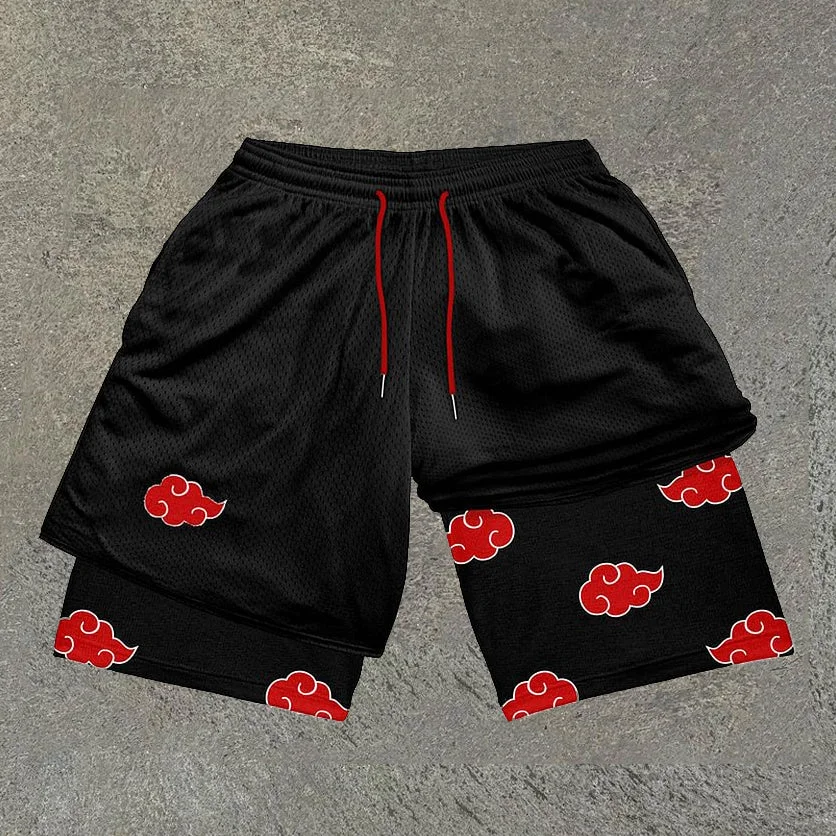 Casual Anime Print Double Layer Mesh Shorts