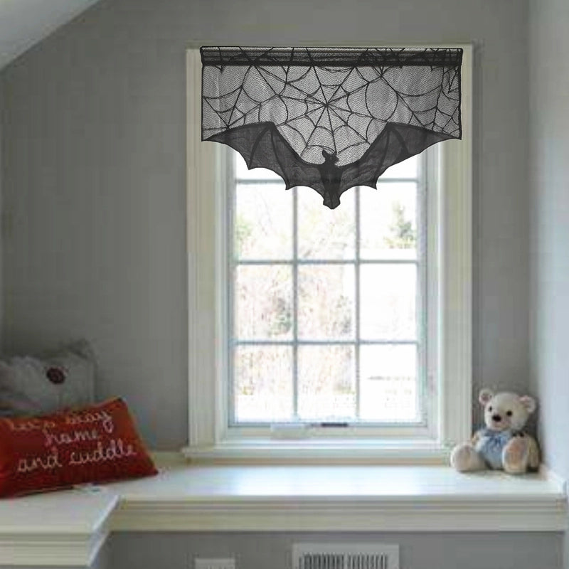 Halloween Curtain Black Lace Spider Web Bat Curtain Halloween Door Curtain Halloween Decoration