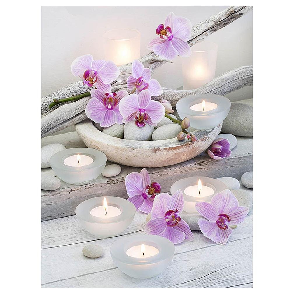 Diamond Painting - Round Drill - Partial Drill - Flower Candle(30*40cm)
